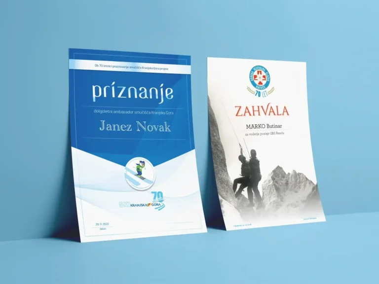 Primer oblikovanja in tiska priznanj in zahval